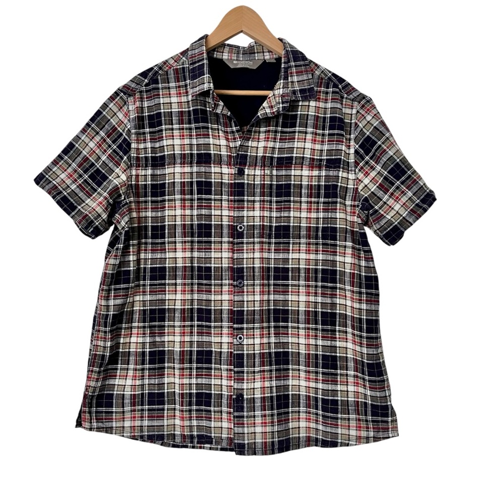 Mountain Warehouse Coconut Slub Texture Button Up Short Sleeve Shirt Plaid Sz XL